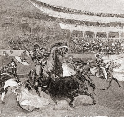 Býčí zápas ve španělské Seville, z časopisu The Century Illustrated Monthly Magazine, vydaného v roce 1884 (dřevoryt) od John Henry Ellsworth Whitney