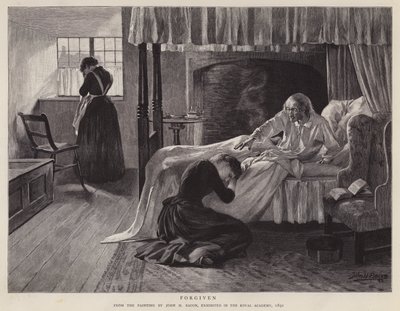 Odpuštěno, obraz Johna H Bacona vystavený na Královské akademii v roce 1891 (litho) od John Henry Frederick (after) Bacon