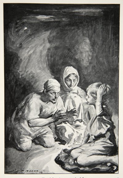 Havelock se překvapeně posadil, z knihy „Hrdinové mýty a legendy britské rasy“ od M.I. Ebbutt, 1910 od John Henry Frederick Bacon