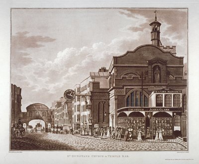 Fleet Street od St Dunstan na západě do Temple Bar, City of London, 1802 od John Hickin