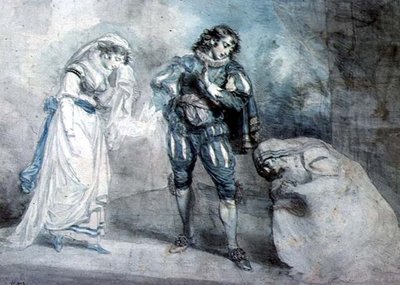 Pierre du Terrail, Chevalier de Bayard (1476-1524) s vdovou a její dcerou od John Hodges Benwell