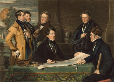 Konzultace předcházející letecké plavbě z Londýna do Wellburgu v Nassau 7. listopadu 1836, pub. 1843 od John Hollins