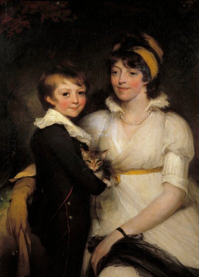 Obraz Mladá žena a malý chlapec držící kočku od Johna Hoppnera (1758-1810) od John Hoppner