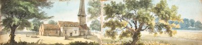 Starý kostel v Elthamu a dub, Kent (akvarel) od John Inigo Richards