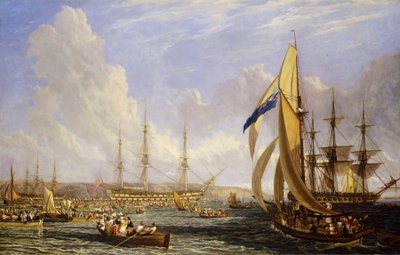 Námořní scéna před Plymouthem (Anglie) v srpnu 1815. Olej na plátně od John James Chalon