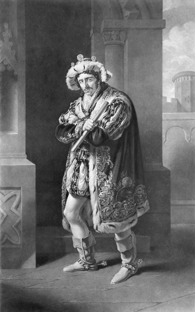Edmund Kean v Richardu Třetím, dějství IV, scéna IV, od Williama Shakespeara (1564-1616), vyryl C. Turnerby od John James Halls