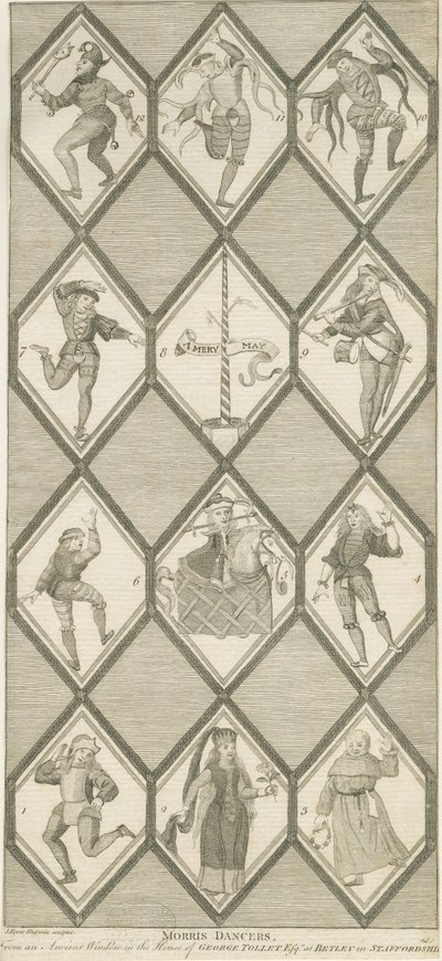 Betley Glass Window - Morris Dancers: rytina, nd [1751-1790] od John Keyse Sherwin