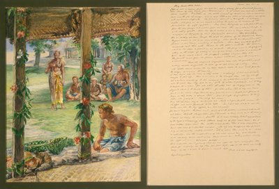 Prezentace dárků jídla na ostrově Manono, Samoa od John La Farge