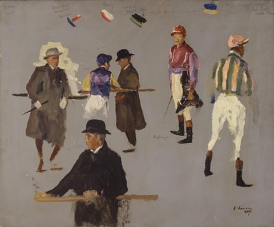 Jockeys and Owners ve společnosti Epsom od John Lavery
