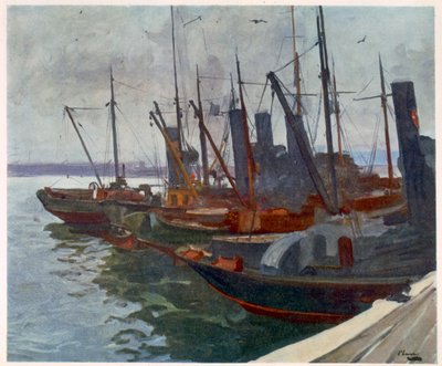 Minolovky v přístavu, od britských umělců na frontě, pokračování západní fronty, 1918 od John Lavery