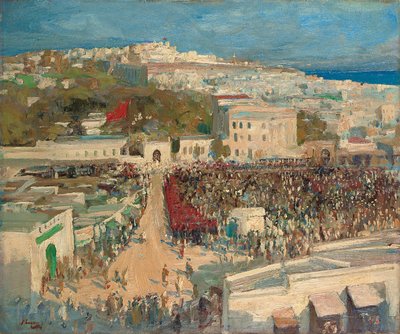Maurská vlajka, vztyčená na německém vyslanectví, Tanger od John Lavery