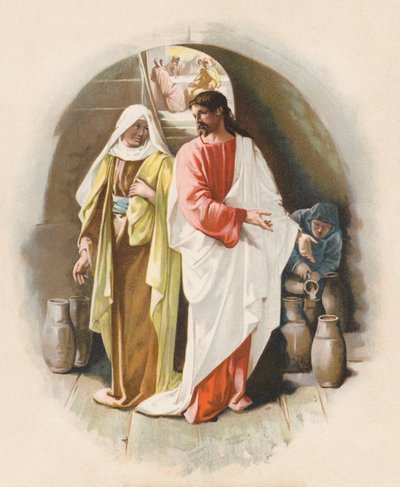 Proměna vody ve víno (barevná litografie) od John Lawson