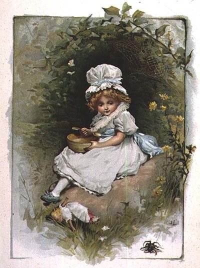 Slečna Muffet, z ilustrované knížky říkanek pro děti od John Lawson