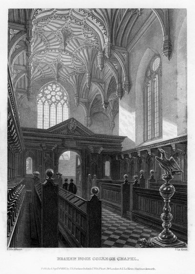 Brazen Nose Brasenose College Chapel, Oxfordská univerzita, 1835. od John Le Keux
