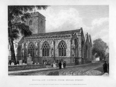 Magdalen Church, z Broad Street, Oxford, 1833. od John Le Keux