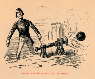 Dělo a dělová koule doby, od John Leech