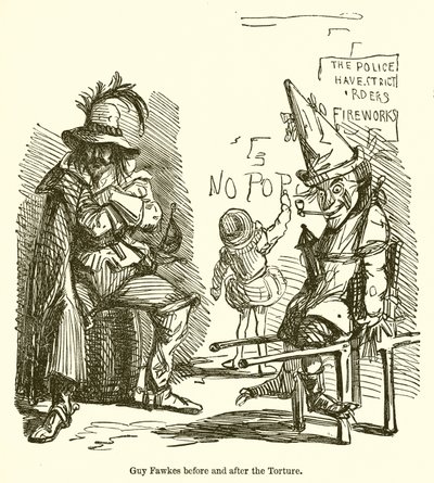 Guy Fawkes před a po mučení od John Leech