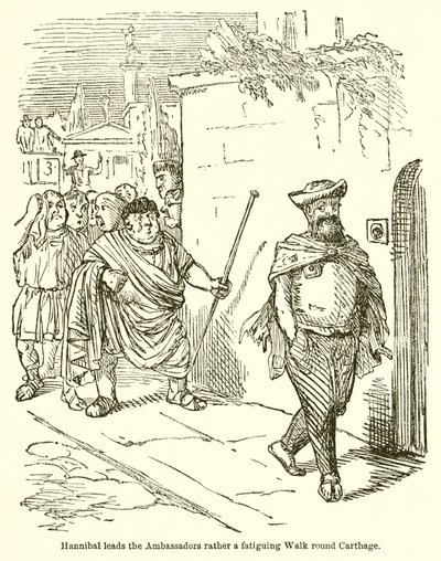 Hannibal vede velvyslance spíše únavnou procházkou kolem Kartága od John Leech