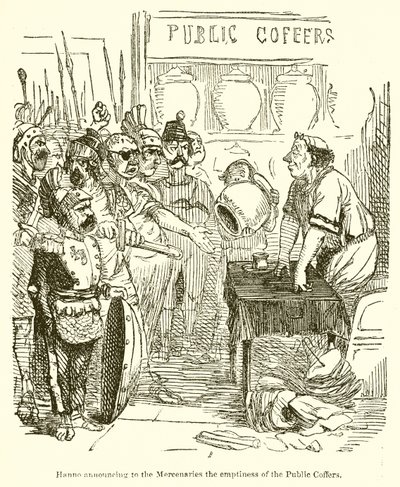 Hanno oznamuje žoldnéřům prázdnotu státní pokladny od John Leech