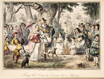 Henry VIII a jeho Queen Out-a-Maying, z The Comic History of England, pub. 1864 (ručně kolorovaný lept) od John Leech