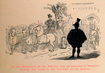 V popředí Tableau lze pozorovat Patricijce, který vypadá velmi černě na Triumph of t od John Leech