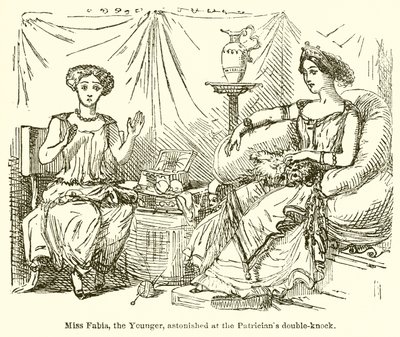 Slečna Fabia mladší se podivuje nad dvojím zaklepáním patricije od John Leech