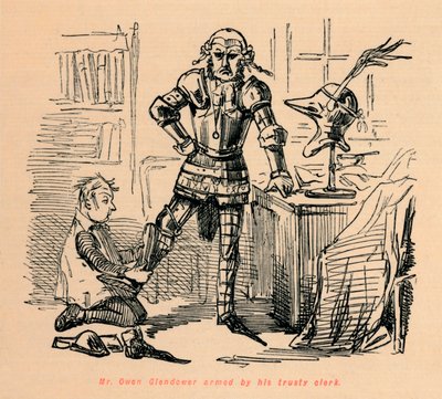 Pan Owen Glendower ozbrojený svým věrným úředníkem, c1860, c1860 od John Leech