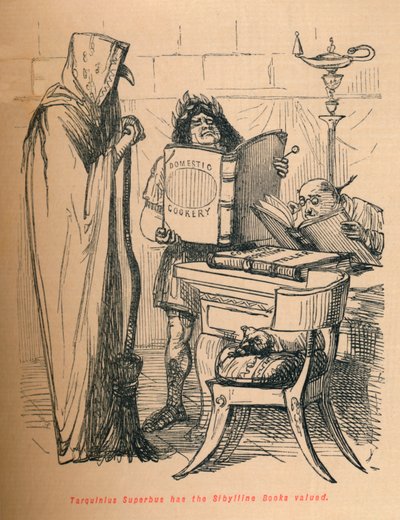 Tarquinius Superbus má hodnotu Sibylline Books, 1852 od John Leech