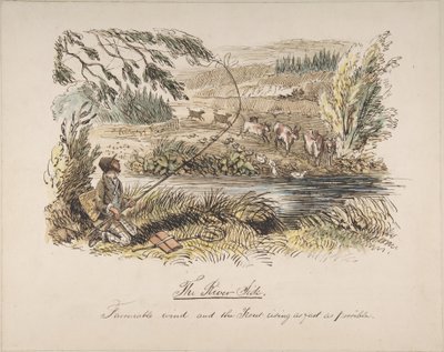 „Břeh řeky, příznivý vítr a pstruh beroucí co nejrychleji“ od John Leech