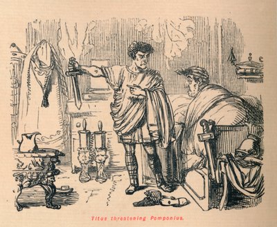 Titus ohrožující Pomponius, 1852 od John Leech