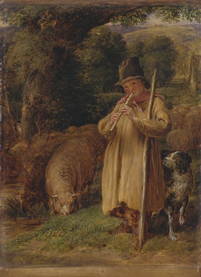 Pastýř hrající na flétnu od John Linnell