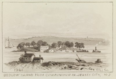 Ostrov Bedloe z Communipaw Ave., Jersey City, NJ, 1861 od John M. August Will