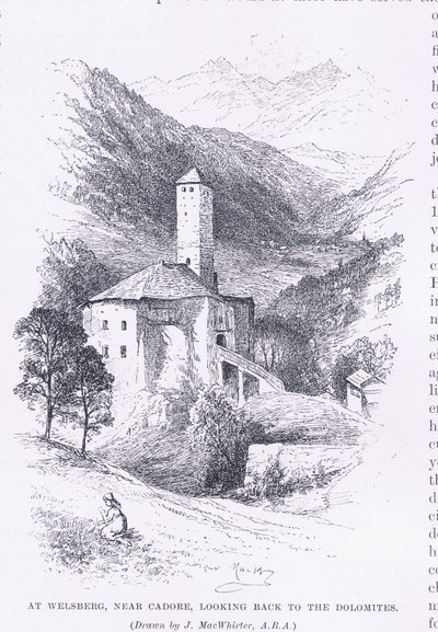 Ve Welsbergu, poblíž Cadore, při pohledu zpět do Dolomit, z The Magazine of Art 1893, Cassell and Company od John MacWhirter