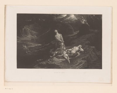 Adam a Eva truchlí nad Ábelem a Bůh proklíná Kaina Smrt Ábela (titul na předmětu) Ilustrace do bible (název série) Ilustrace Bible (název série) od John Martin