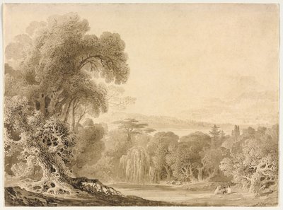 Postavy sedící u jezera v zalesněné krajině, 1820. od John Martin