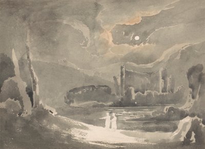 Měsíčná krajina se zříceninou hradu od John Martin
