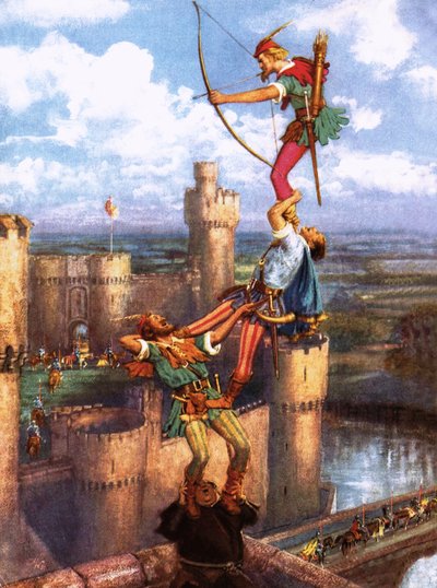Robin Hood střílí na hrad Nottingham od John Millar Watt