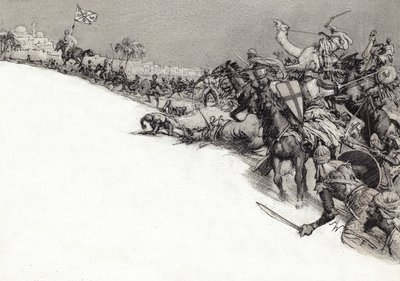 Saracéni útočí na Jeruzalém (kvaš na papíře) od John Millar Watt