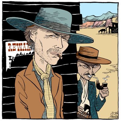 Clint Eastwood a Lee Van Cleef, karikatura John Minnion od John Minnion