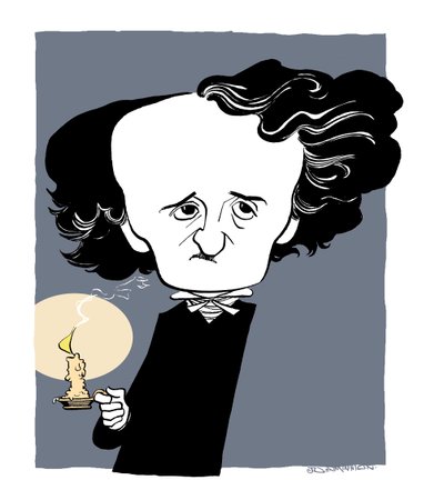 Edgar Allan Poe - karikatura, drží svíčku od John Minnion