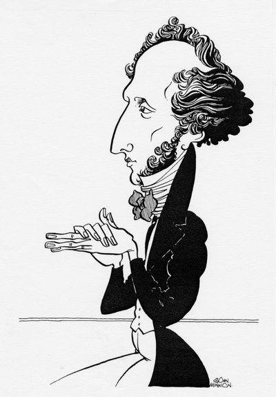 Felix Mendelssohn - Karikatura německého skladatele, 3. února 1809 - 4. listopadu 1847 od John Minnion