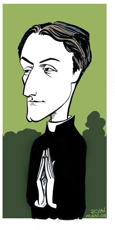 Karikatura Gerarda Manleyho Hopkinse, anglického básníka, římskokatolického konvertity a jezuitského kněze: 28. července 1844 - 8. června 1889 od John Minnion