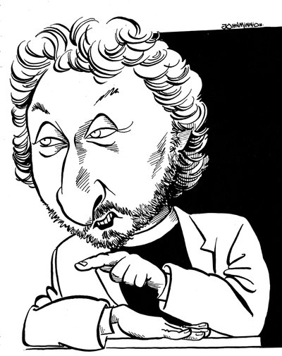 Karikatura Howarda Jacobsona, britského spisovatele od John Minnion