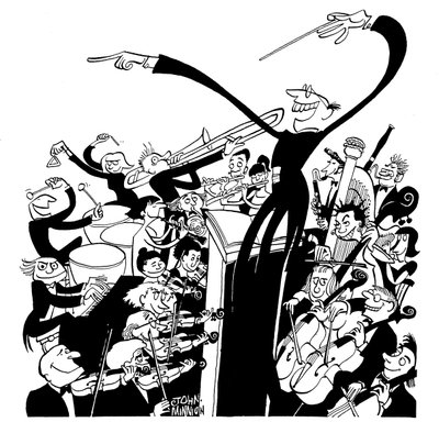 Orchestr a dirigent - karikatura Johna Minniona od John Minnion