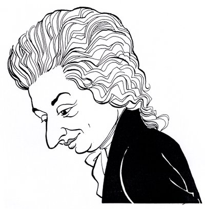 Wolfgang Amadeus Mozart - karikatura od John Minnion