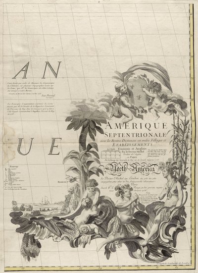 Mapa britského a francouzského panství v Americe, 1756 (rytina s obrysovou barvou na papíře) od John Mitchell