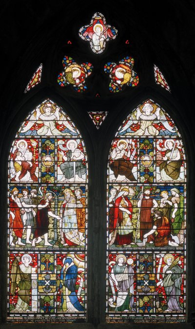 Paisley Abbey, Cottire & Co, připisován John Moyr Smith, Temperence, Faith atd., 1873 od John Moyr attr.to Smith