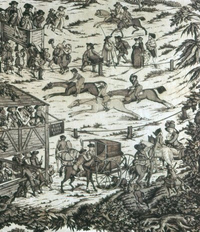 Dostihy v hostinci Turf Inn (Textilie na výrobu nábytku) od John Nost Sartorius