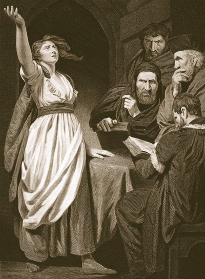 Johanka z Arku deklarující své poslání, vyryto T. Hollowayem, ilustrace z Davida Humea 