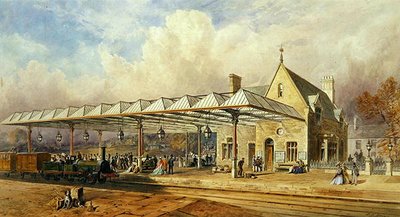 Železniční stanice, 1868 (wc a pero a inkoust na papíře) od John Osborn Brown